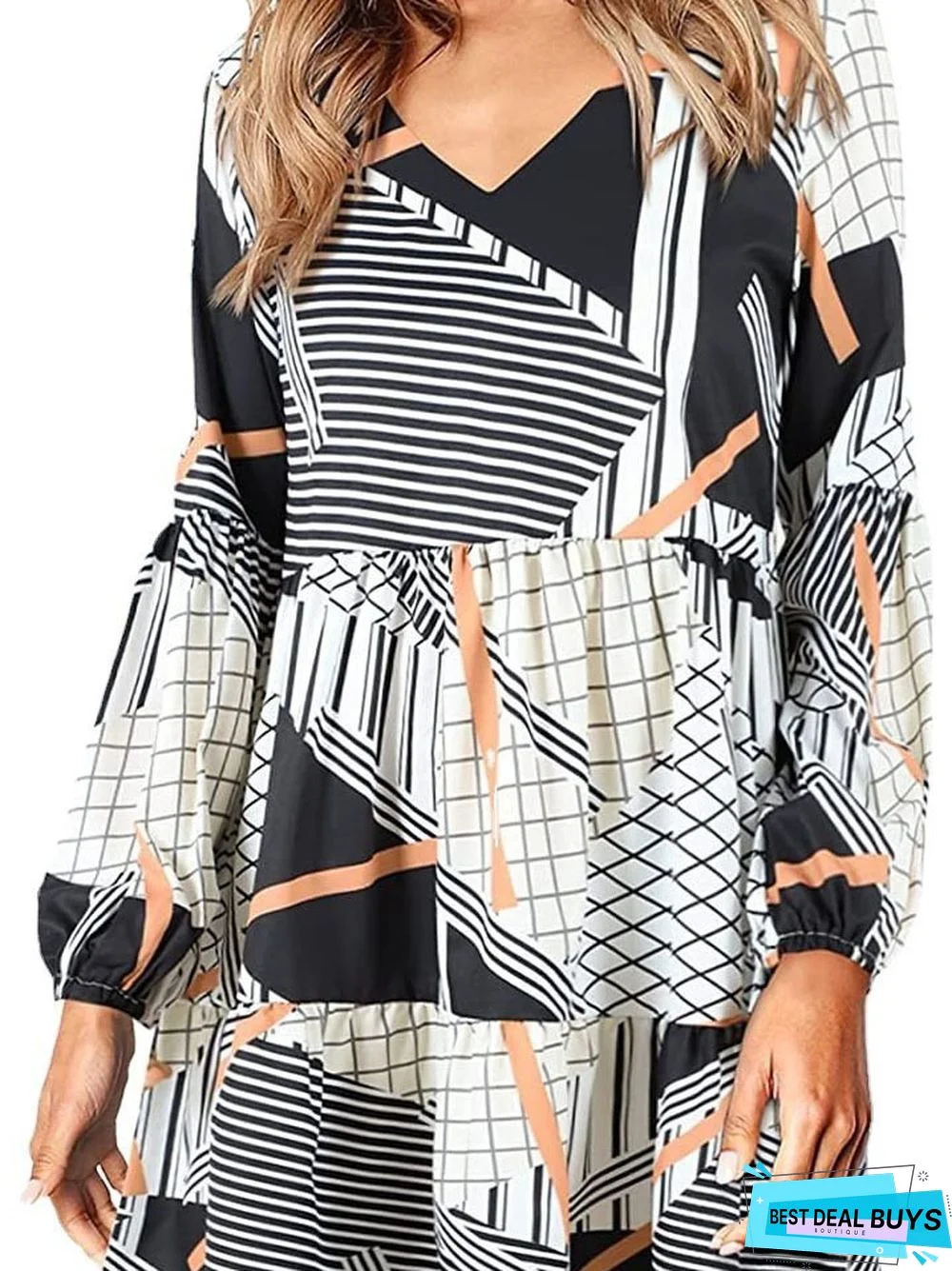 Women's Waist Elegant Casual Loose V-Neck Dress