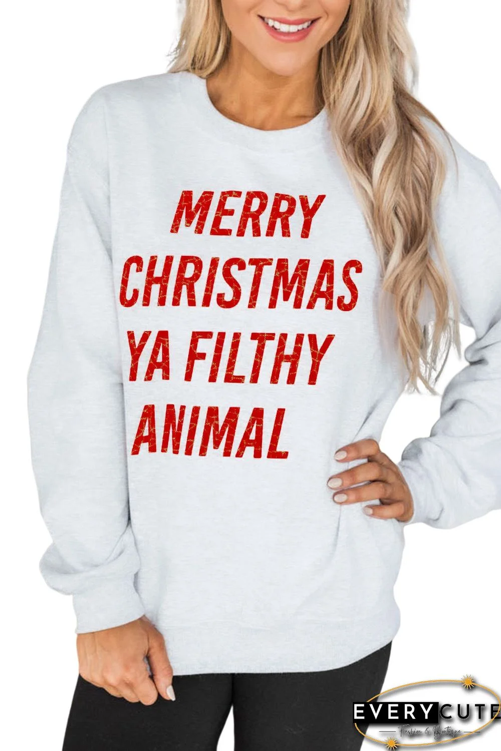 White Merry Christmas Ya Filthy Animal Graphic Sweatshirt