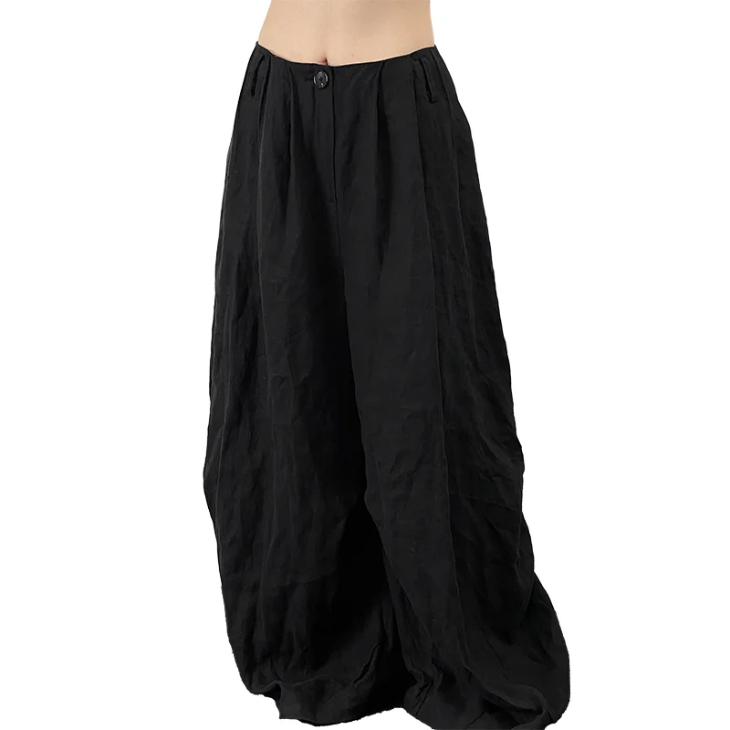 Aonga Spring Autumn Long Loose Casual Baggy Flowy Soft Black Linen Wide Leg Pants Men Luxury Designer Emo Clothing 2024 aonga