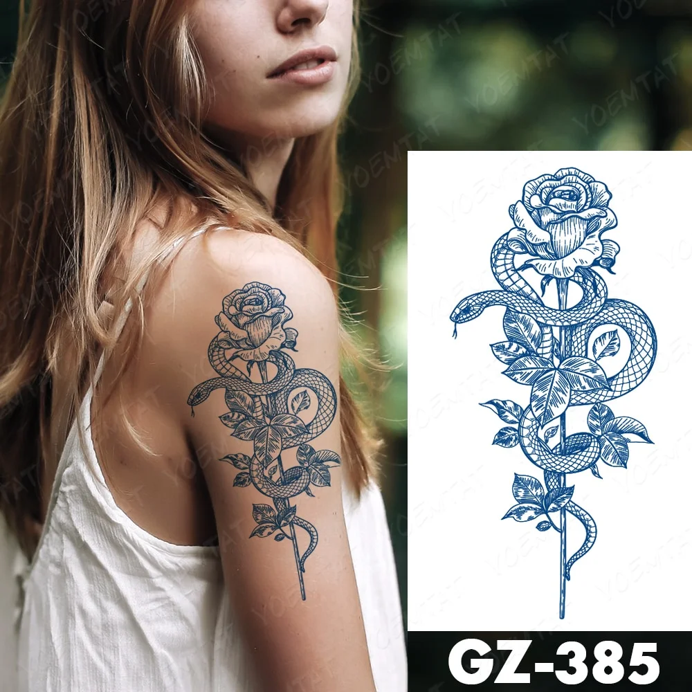 Sdrawing Juice Lasting Ink Waterproof Temporary Tattoo Sticker Genipin Herbal Tatoo Women Body Art Fake Tatto Snake Flower