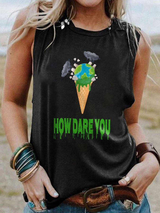 Ice Cream Earth Pollution Melting How Dare You Print Vest socialshop