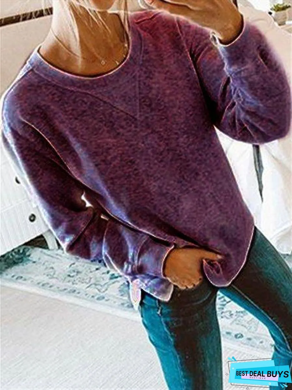 Fashion Autumn Casual Cotton Long Sleeve Crew Neck Sweaters