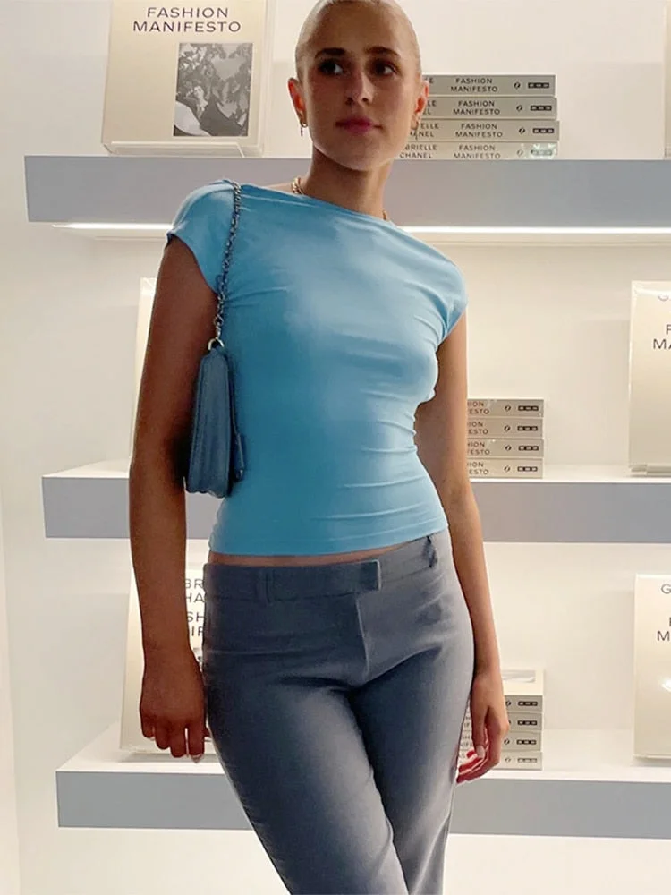 Jacuqeline 2022 Fashion Urban Sexy Backless Cut Out Crop Tops Women Summer Basic O Neck Vintage Street Short Sleeve T Shirts Y2K