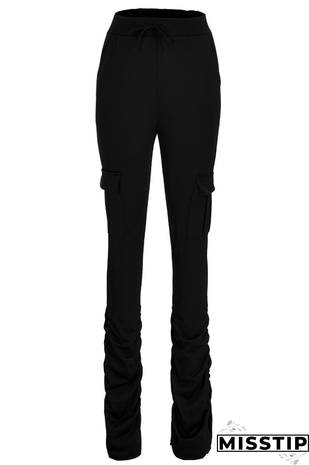 Fluorescent green Drawstring High Solid Pocket Draped Boot Cut Pants Bottoms