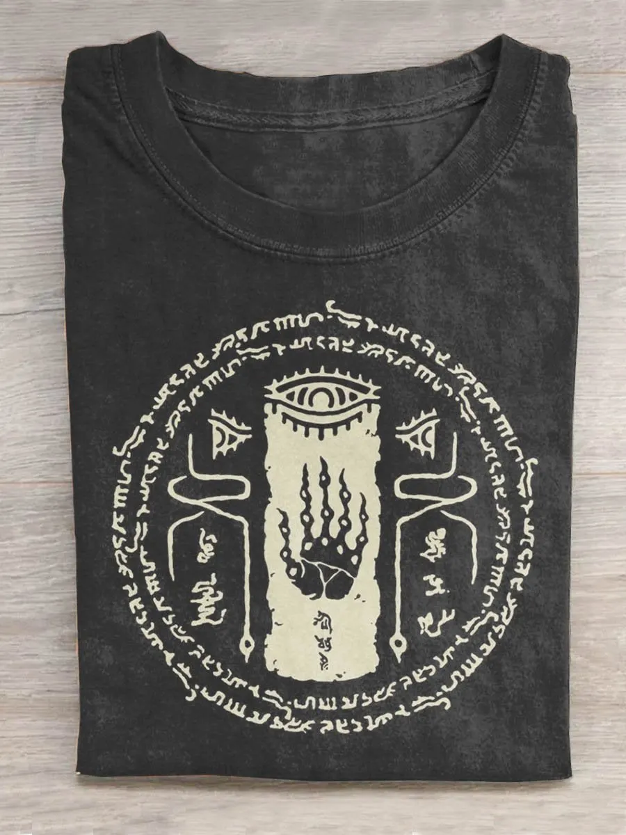 Sharp Runic Design Unisex Ancient Culture Mural Totem Magic Runes Art Print Design T-shirt