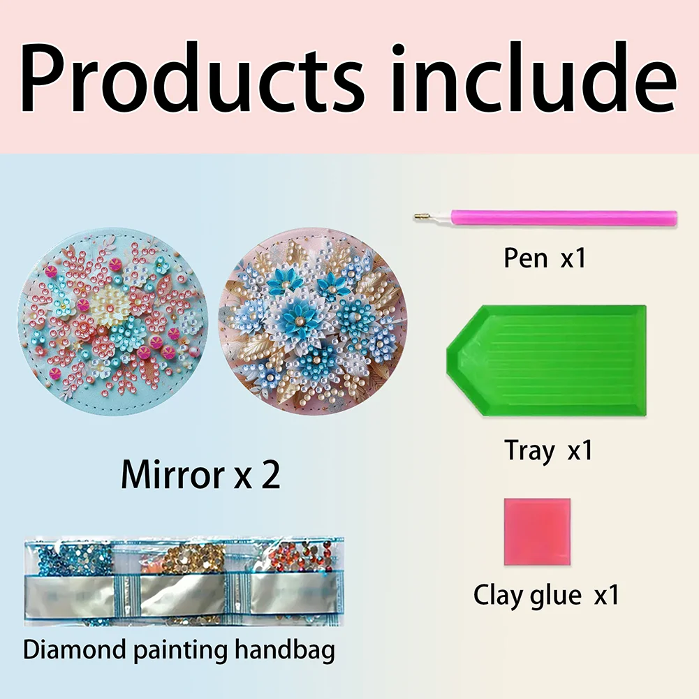 DIY Diamond Art Portable Cosmetic Mirror Home Diamond Painting Crafts (Flower)