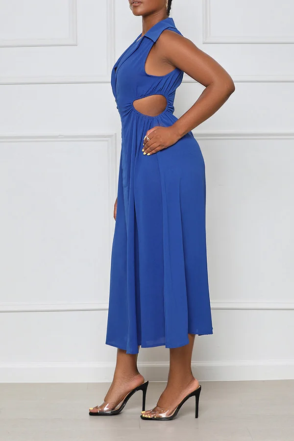 Lapel Cutout Fork-opening Dress