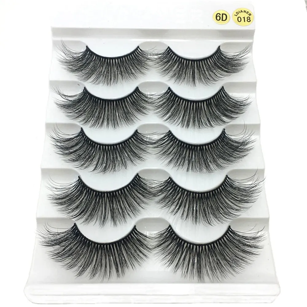 5Pairs 6D Mink Lashes False Eyelashes Natural Long Eyelash Extension Cross Volume Soft Fake Eye Lashes Winged Faux Cils Dropship