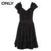 ONLY Brand 2018 NEW slash neck embroidery vintage simple V-Neck ruffled hem women dress |118107671