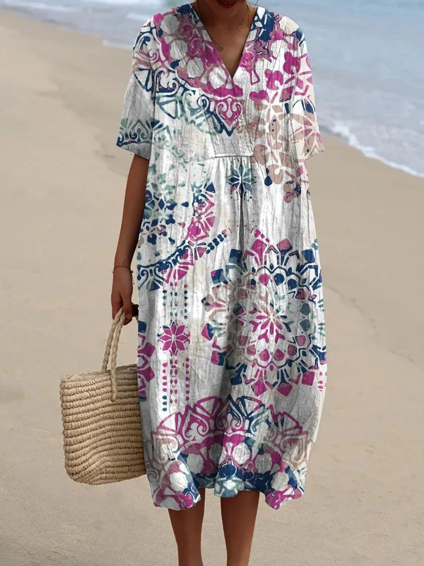 Women's Vintage Ethnic Floral Art Print Casual Flowy Dress