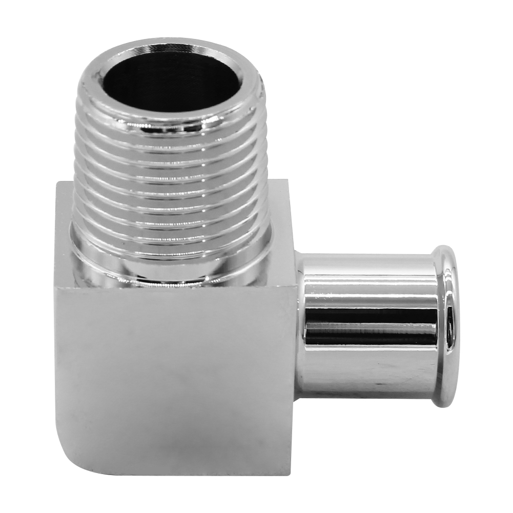 

Chrome Billet 90 Deg Heater Hose Fitting 5/8 1/2 inch NPT for Chevy SBC BBC, 501 Original