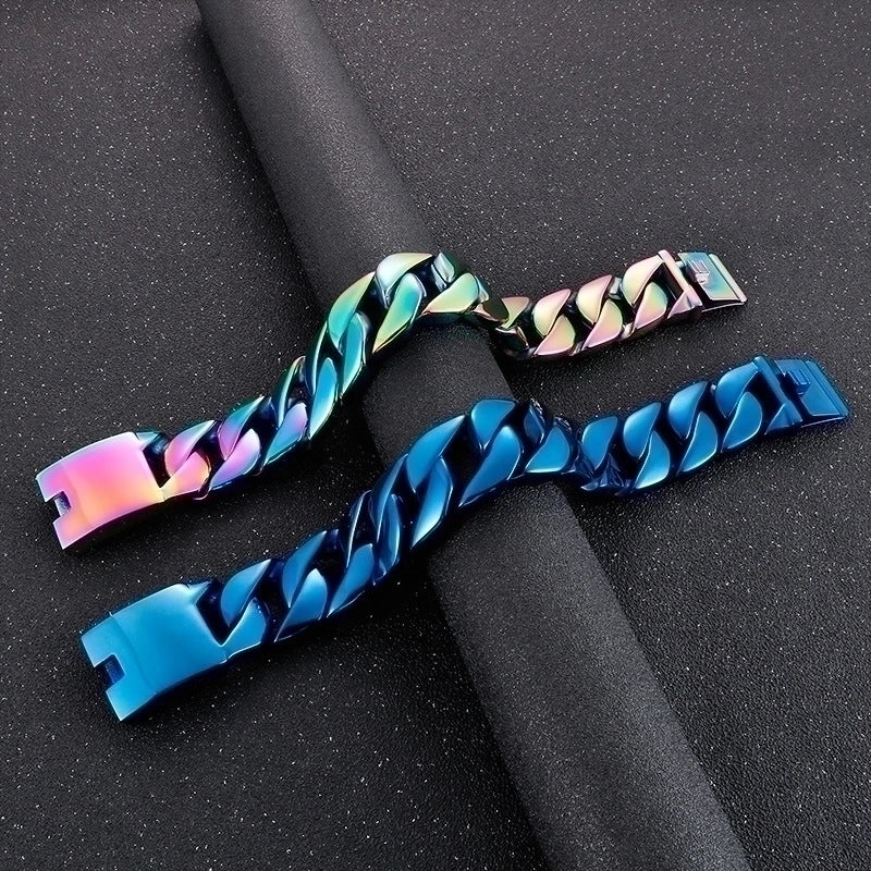 Hip-Hop Solid Color Titanium Steel Plating 18K Gold Plated Men’s Bracelets