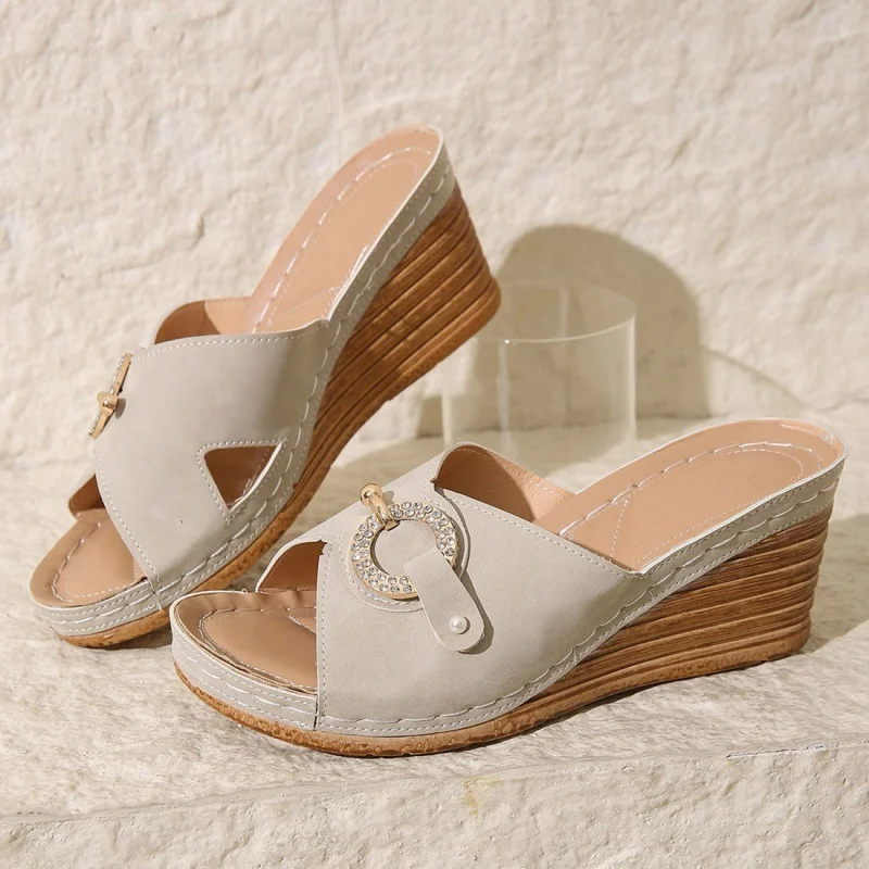 Breakj Breakj Summer New Large Size With Slippers Female A Word With Casual Solid Color Thick Bottom Slippers
