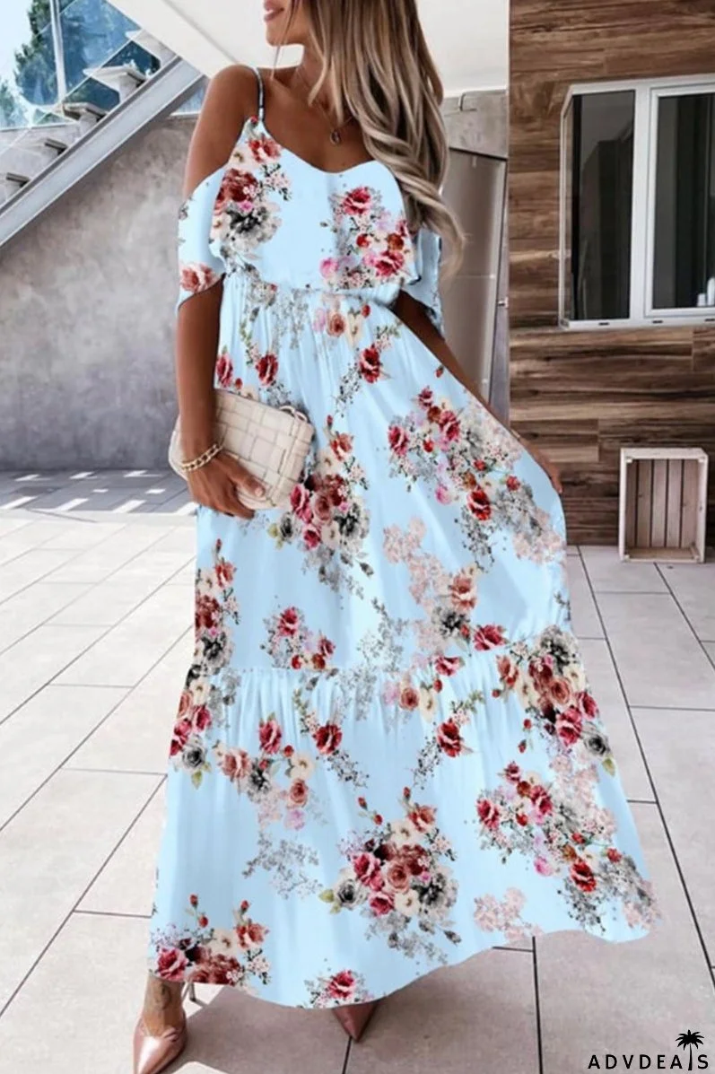 Elegant Floral Flounce V Neck A Line Dresses(5 Colors)