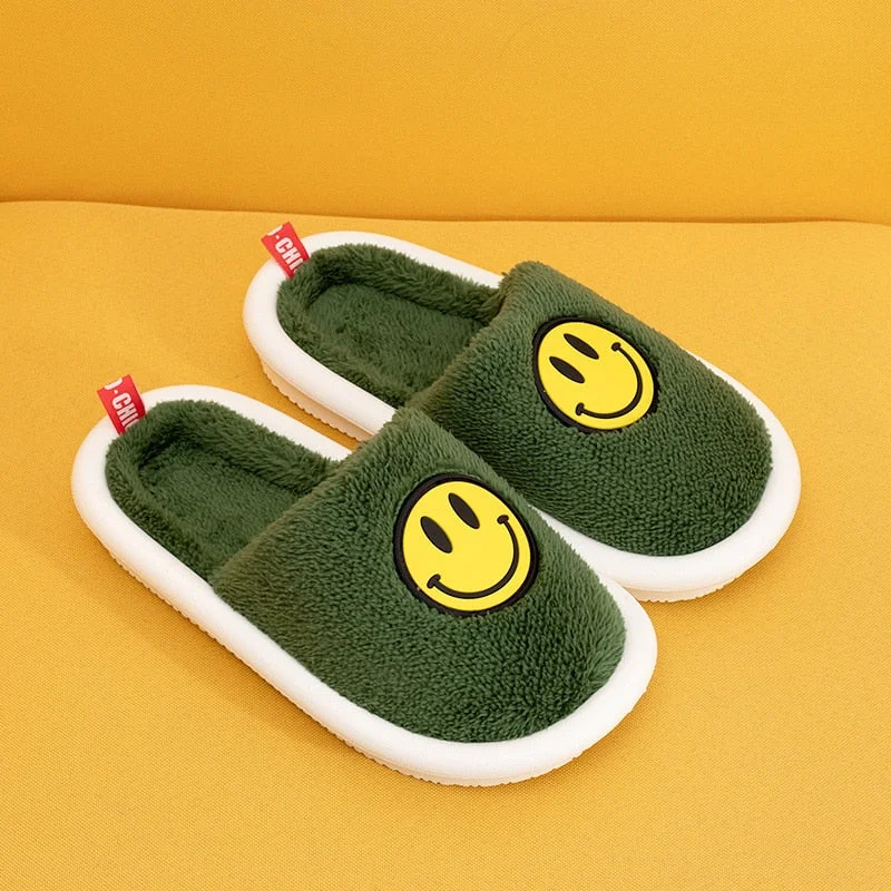 Winter/Spring Warm Men Slippers Women Shoes Cute Smile Face Plush Cotton Slides On Home Indoor Faux Couples Light Soft House