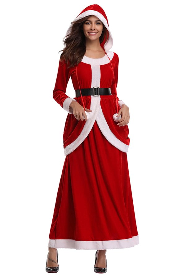 Fancy Miss Santa Christmas Costume Dress For Women Red-elleschic