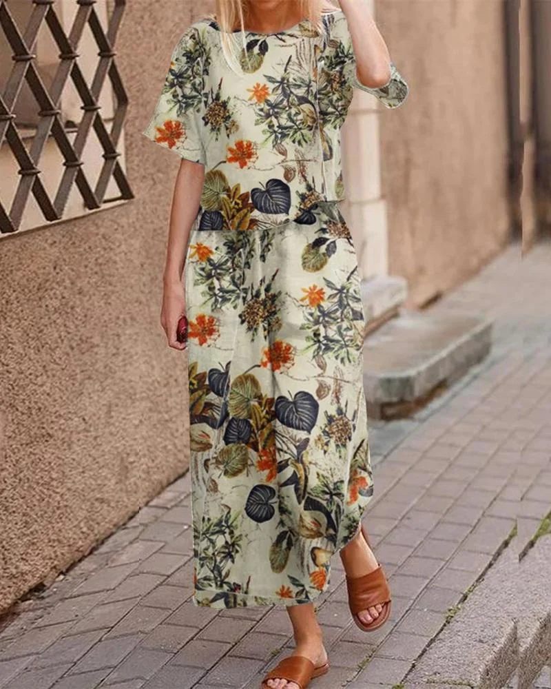 Casual Short Sleeve Floral Print Suit