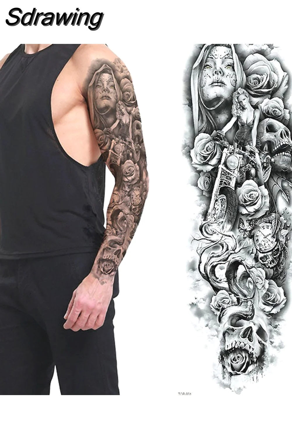 Sdrawing Sheets Full Arm Leg Extra Large Temporary Tattoos, Body Art For Men And Women - Wolf,Tiger,Bear,Warrior,Tribal Symbol 405-1