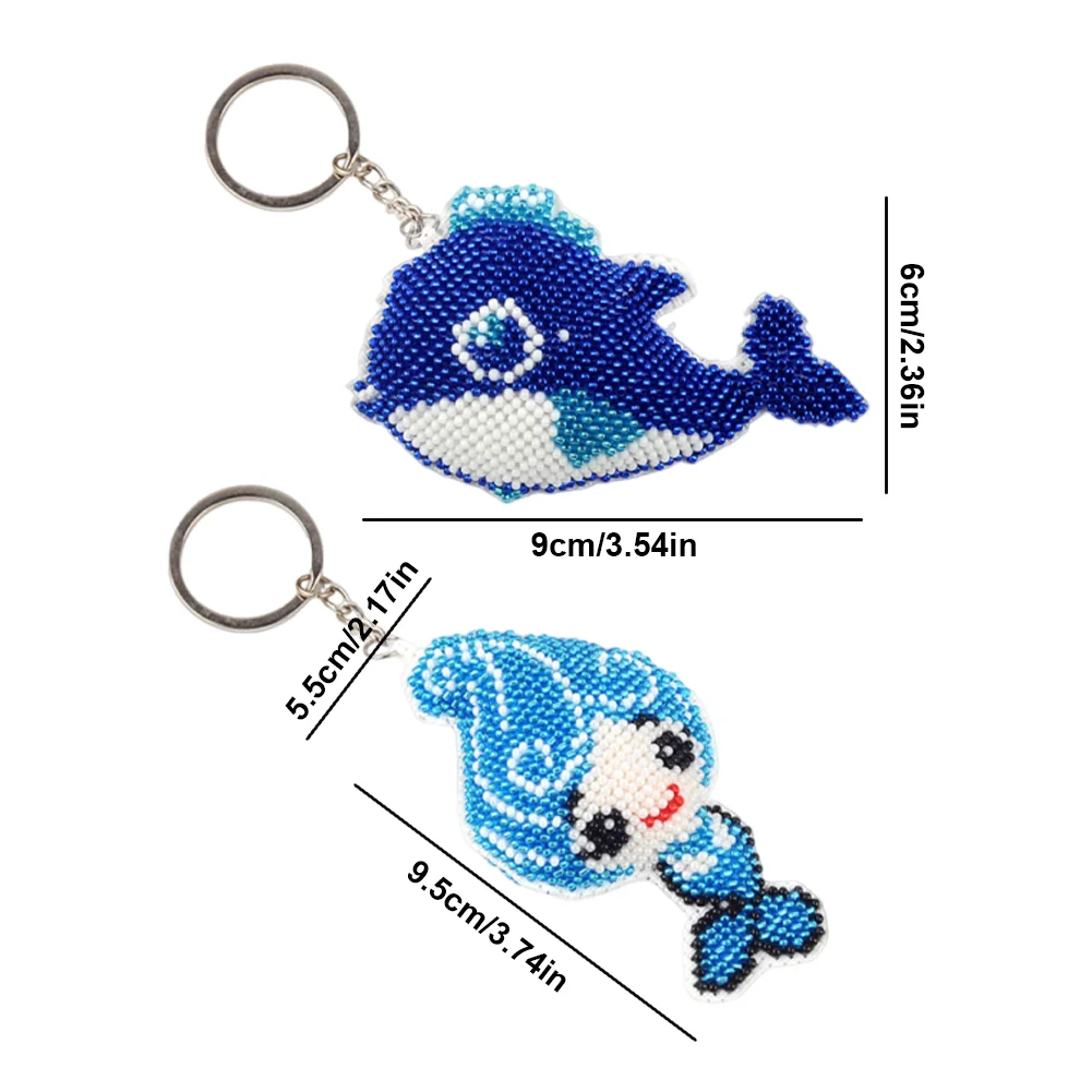 2pcs Mermaid Dolphin - Stamped Bead Embroidery - Keychain