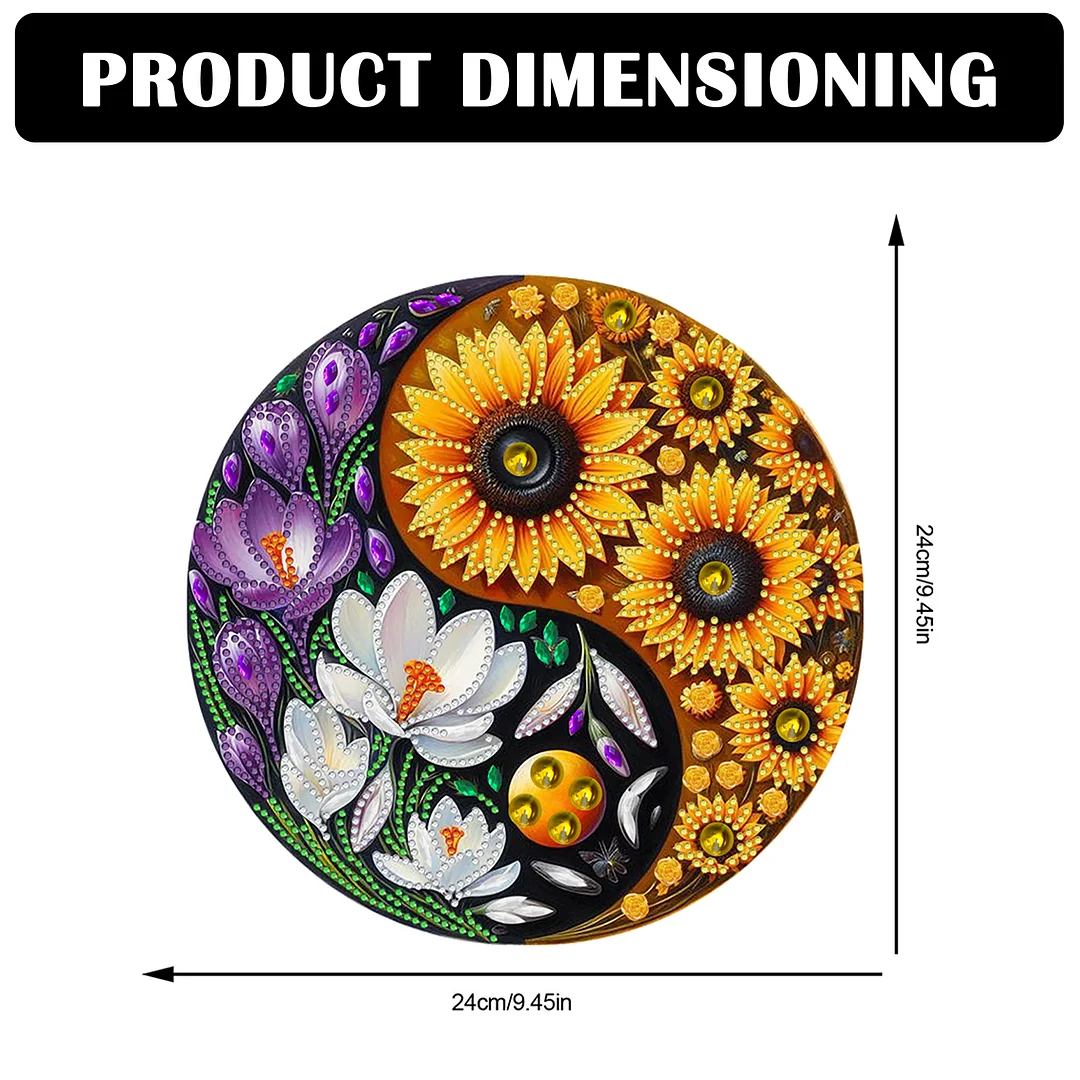 Flower Yin Yang 2D Flat DIY Diamond Painting Set Diamond Art Pendant Home Decor