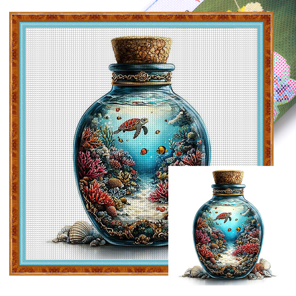 Underwater World In A Bottle Full 11CT Pre-stamped Canvas(50*50cm) Cross Stitch
