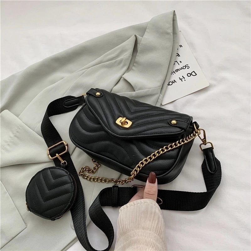 Spring New Trendywide Shoulder Strap Chain Messenger Bag Underarm Bag