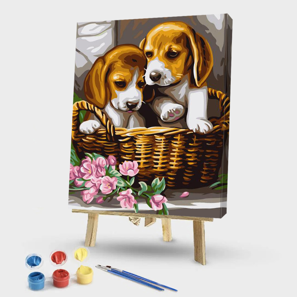 

40*50CM - Paint By Numbers - Puppy in the Basket, 501 Original