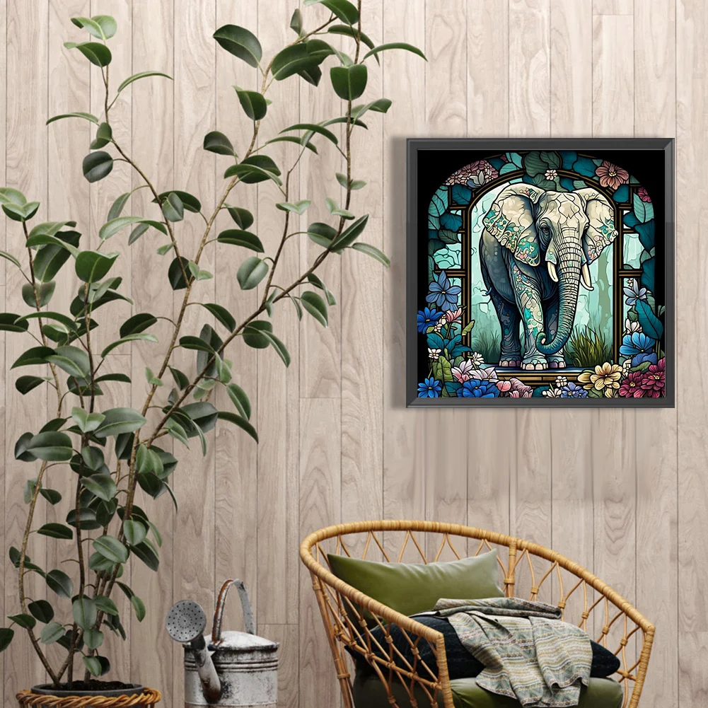 Diamond Painting - Full Round Drill - Stained Glass Elephant(Canvas|40*40cm)