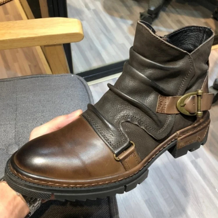 BrosWear High Top Lace Up Front Metal Buckle Martin Boots