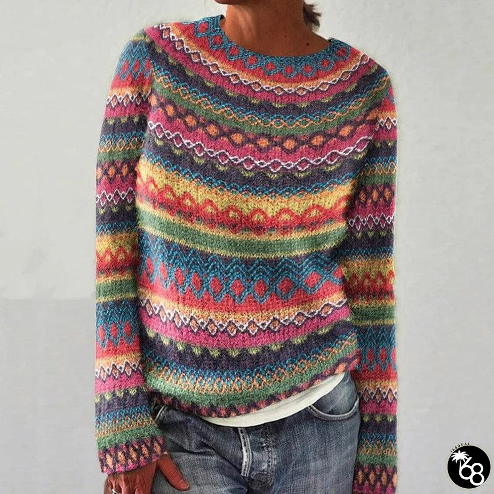 Elegant Print Long Sleeve Sweater | 168DEAL