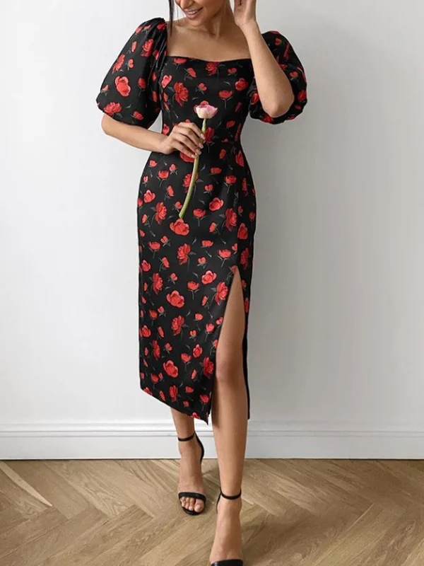 Square neck print dress