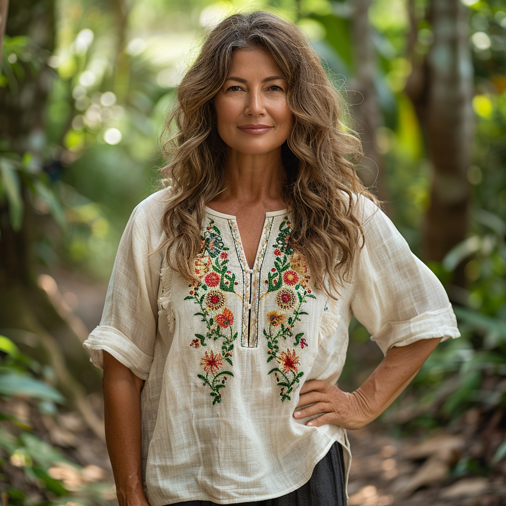 Woman - Ethnic Linen Top-inspireuse