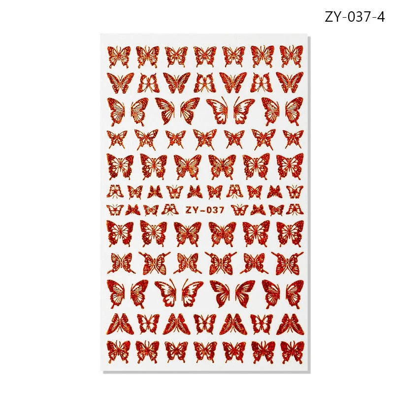 NEW Holographic 3D Laser Butterfly Nail Art Stickers Gold Silver Nail Adhesive Sliders Decals Laser Sticker Decor DIY Manicure-Nail Inspo