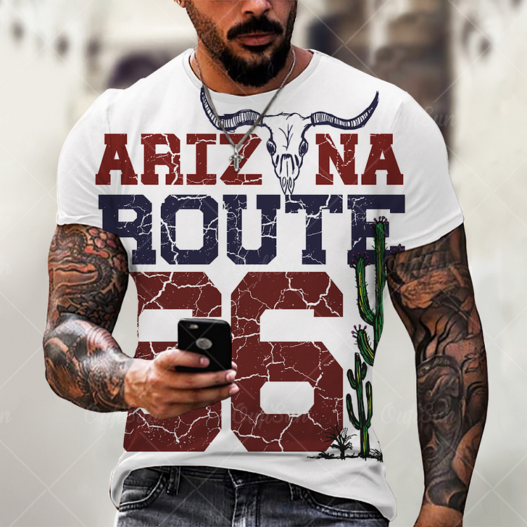 Route 66 Print Summer Short Sleeve Men's T-Shirts at Hiphopee