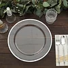 10 Pack | 12" Silver Rim Clear Heavy Duty Plastic Serving Trays, Disposable Charger Plates Tableware