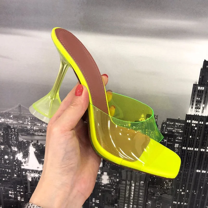 2021 Star style Transparent PVC Crystal Clear Heeled Women Slippers Fashion High heels Female Mules Slides Summer Sandals Shoes