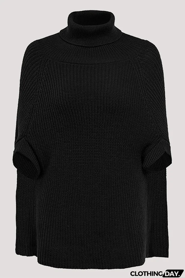 Casual Street Solid Split Joint Turtleneck Tops Sweater (Without Belt)
