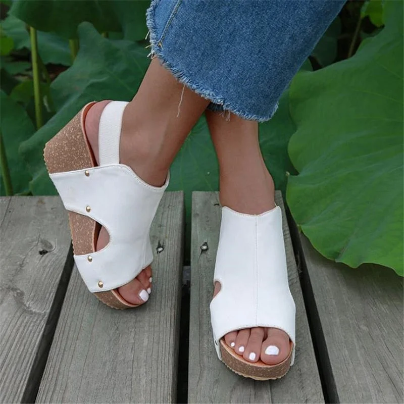 Women Sandals Fish Mouth Platform High Heels Wedge Sandals summer Shoes Flat Bottom Sandals Slip-On Slope Sandals