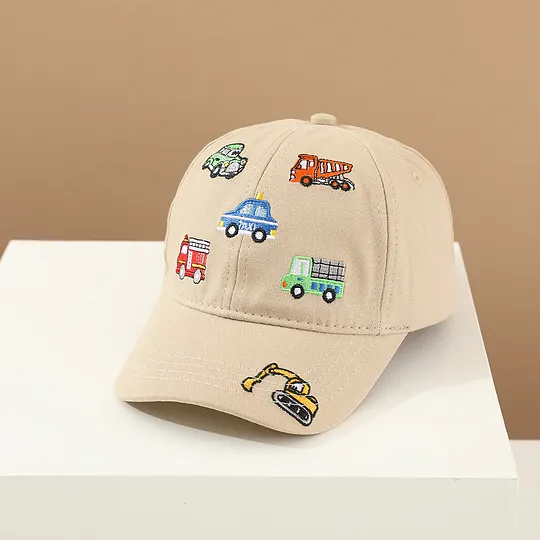 Boys Casual Construction Vehicle Embroidered Baseball Cap Excavator, Fire Truck, Dump Truck, Taxi, Truck Pattern Hat