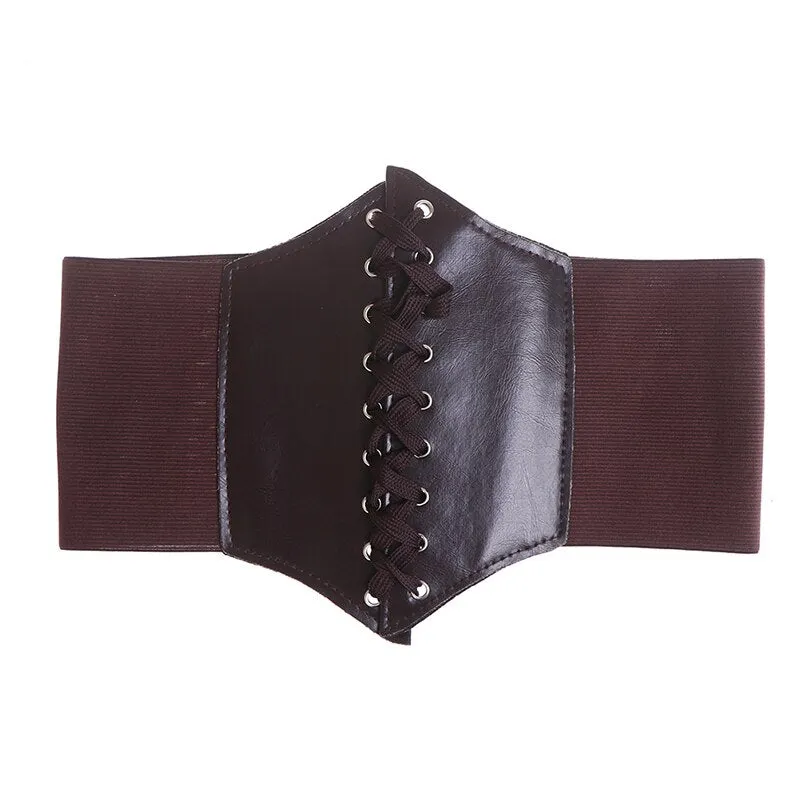Women Charm Wide Corset Waistband Leather Band Elastic Stretch Cinch Waist Belt