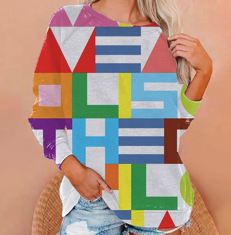 Women's Artistic Color Palette Colorful Trend Print Crewneck Long Sleeve Sweatshirt