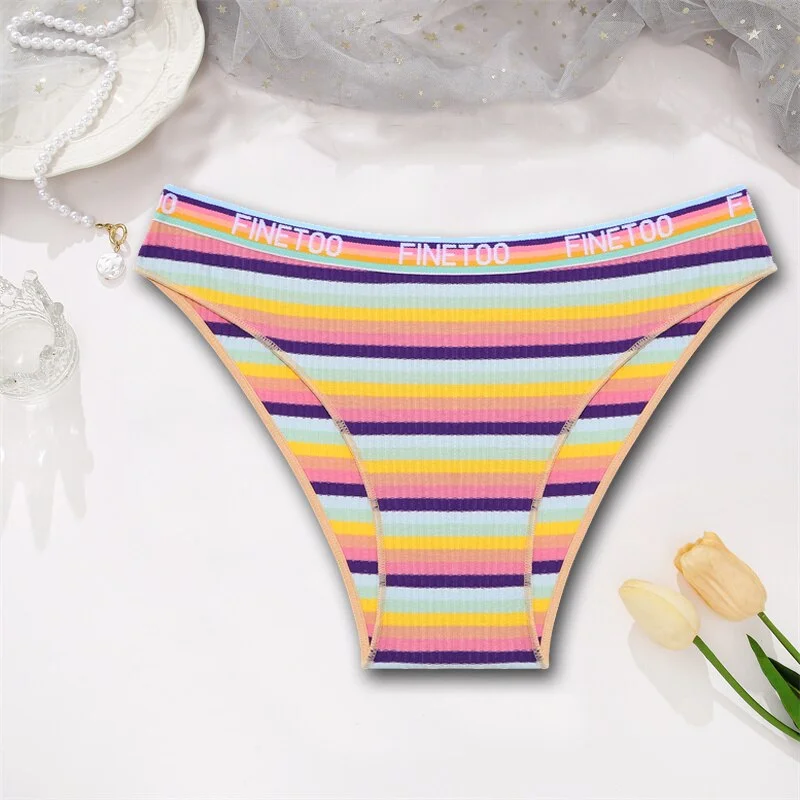 Billionm Women Sexy Cotton Panties Intimates Rainbow Color Striped Lingerie Low Waist Briefs Female Comfortable Soft Underwear