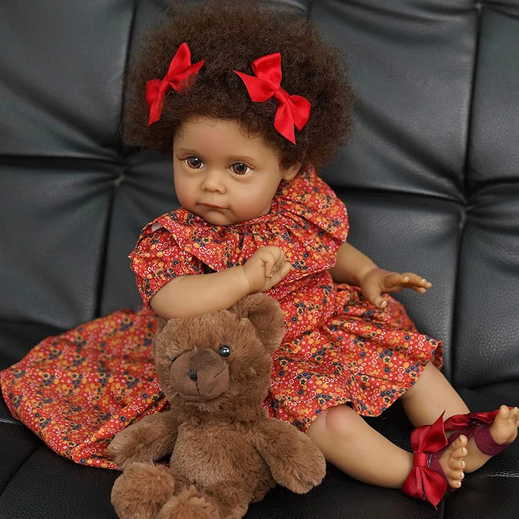 JIZHI Lifelike Reborn Baby Dolls Black - 17-Inch Baby-Soft Body curls  Realistic-Newborn Baby Dolls African American Real Life Ba