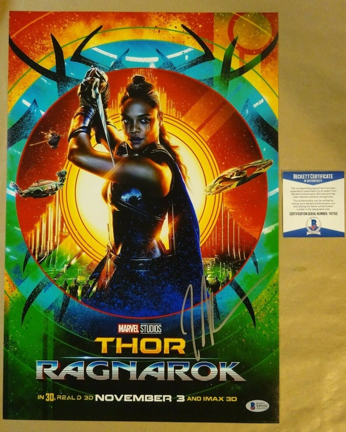 Signed TESSA THOMPSON Autographed THOR RAGNAROK 12x18