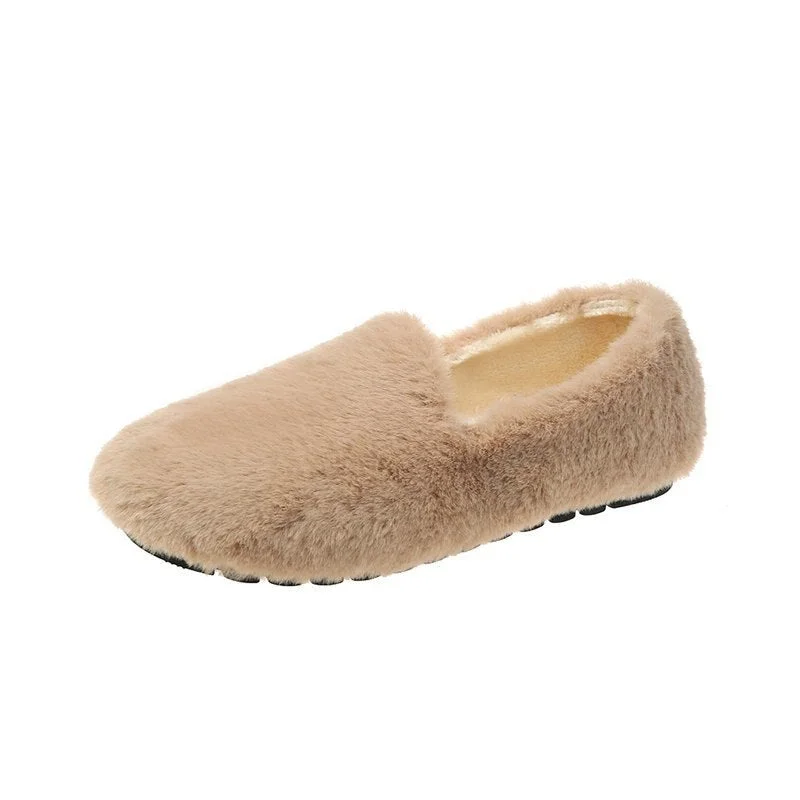 2020 Warm Winter Shoes Cute Bow Women Ballet Flats Soft Fur Padded Cotton Shoes Woman Ankle Snow Boots Slip on Furry Slides For