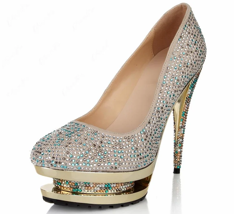 Platform Pumps with Rhinestones for Luxury Prom Shoes Vdcoo