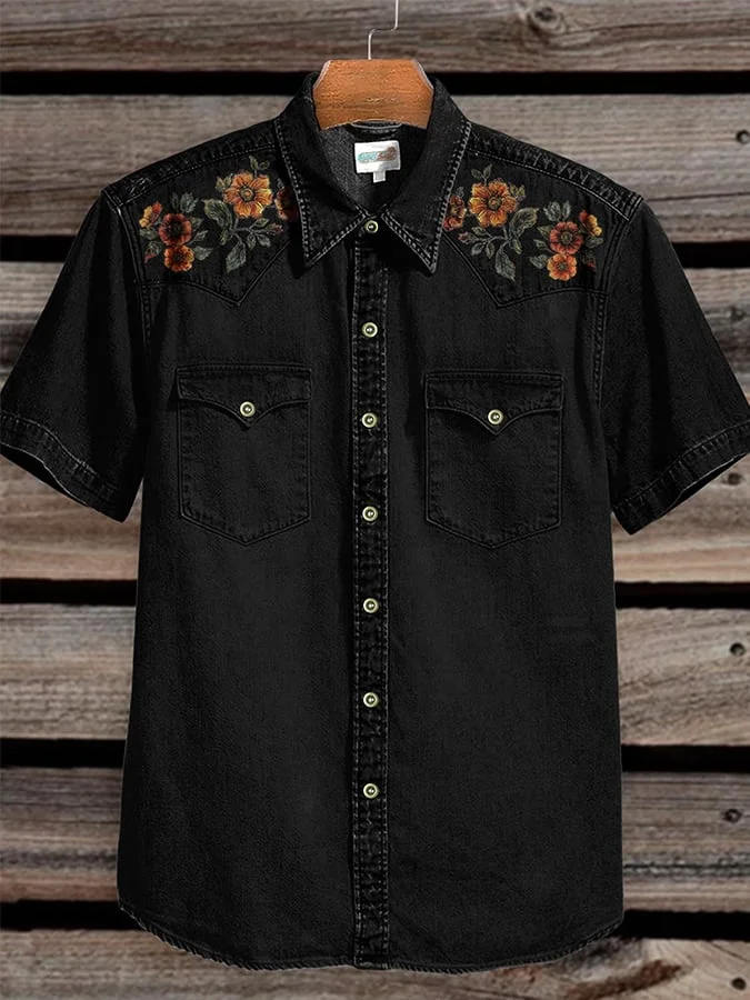 Men'S Vintage Flower Print Casual Shirt