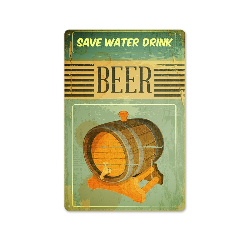 Beer Vintage Tin Painting Bar Background Wall Decoration Painting Home Frameless Iron Pendant