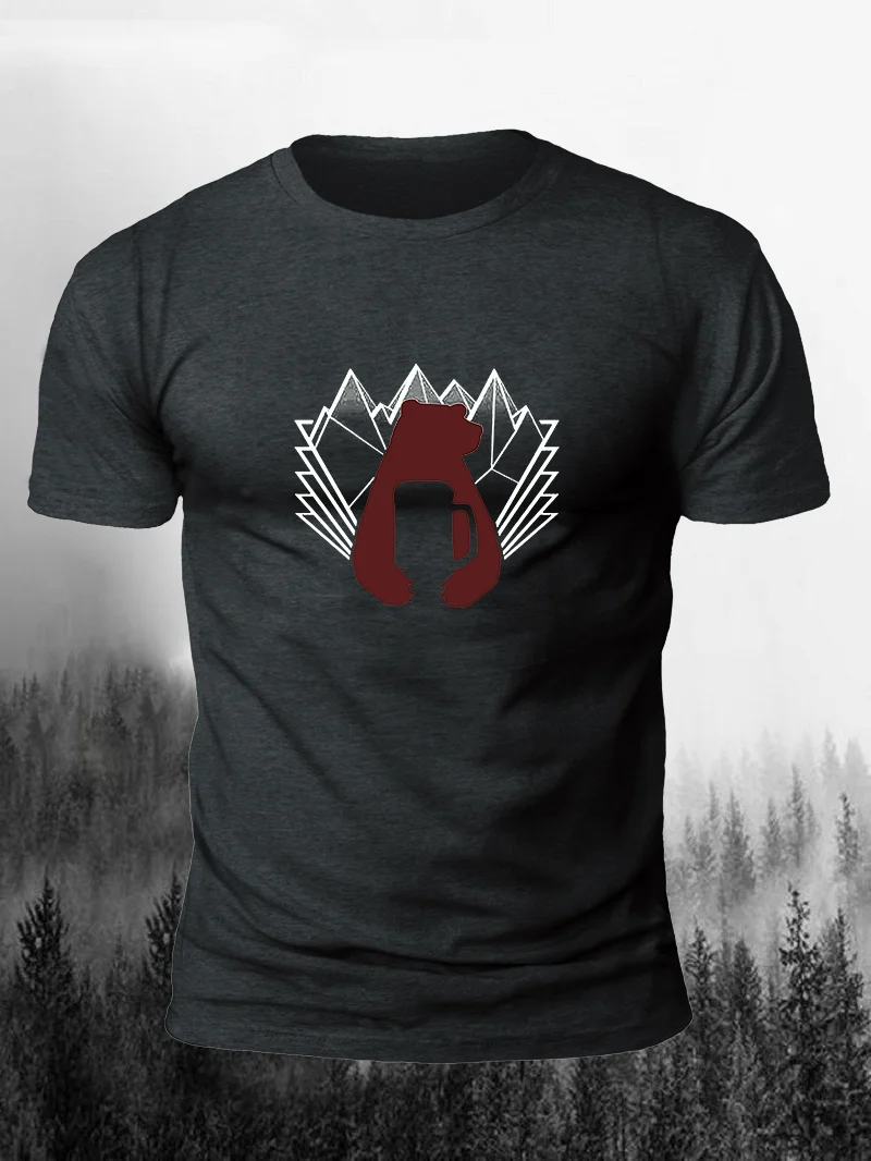 Bear Drinking Beer Print Short Sleeve Men's T-shirts in  mildstyles