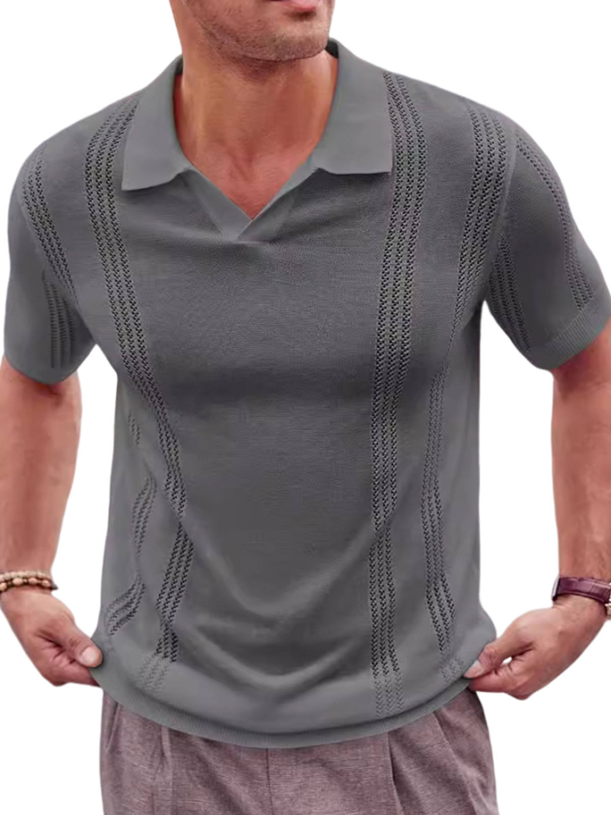 Men's casual V-neck knitted POLO shirt